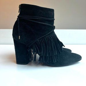 Suede Fringe Heeled Bootie